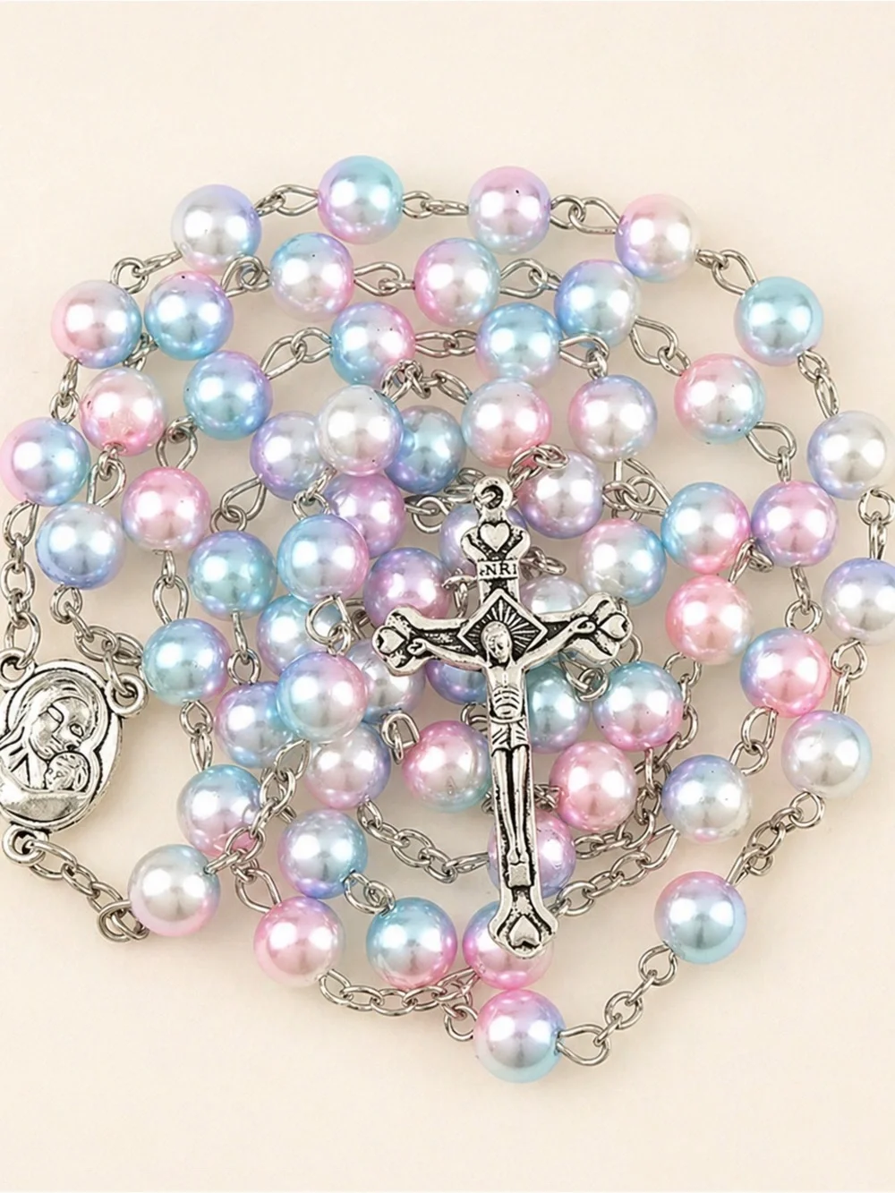 Holy Rosary Purple & Pink 8mm Beads | Silver Tone Accents | Prayer Rosary